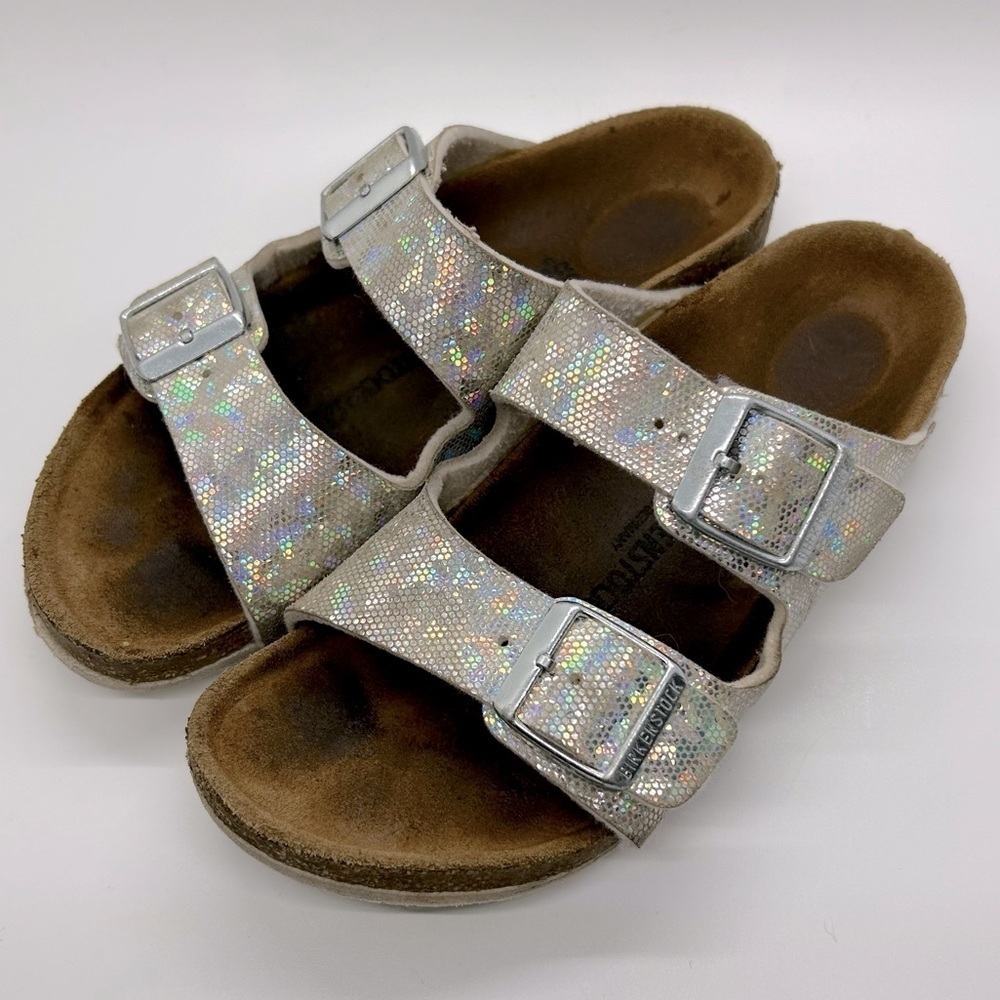 Birkenstock Silver Holographic Arizona Sandal Size 34